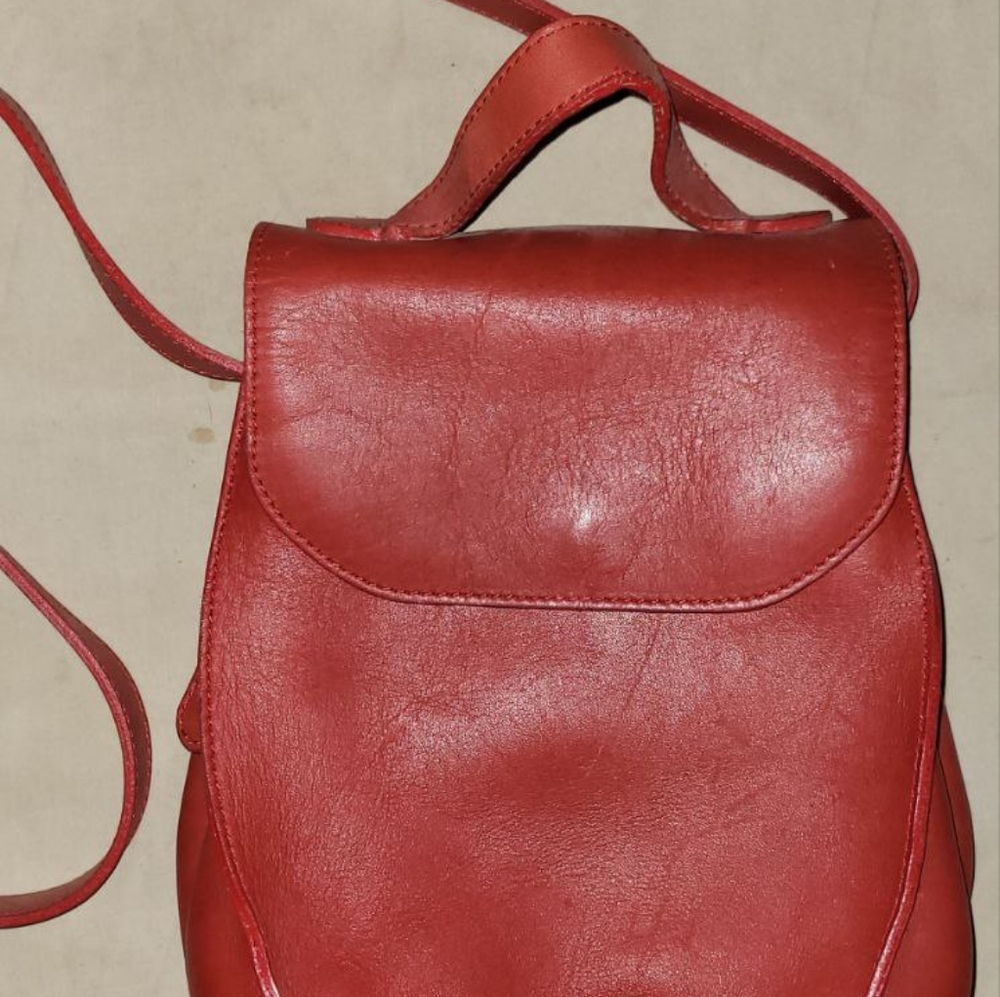 Green Fields Red Faux Leather Shoulder Bag w/ Clasp